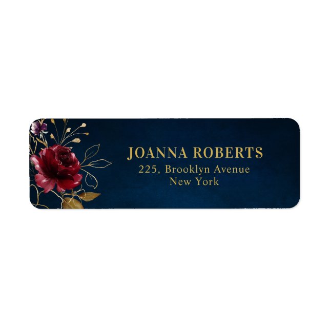 Burgundy Navy Blue Blush Floral Return Address (Front)