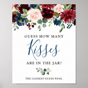 Burgundy Navy Blue Blush Floral Watercolor Poster