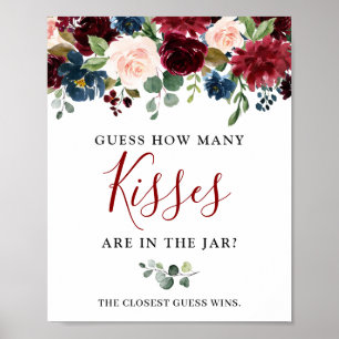 Burgundy Navy Blue Blush Floral Watercolor Poster
