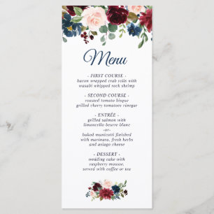 Burgundy Navy Blue Blush Floral Wedding Menu