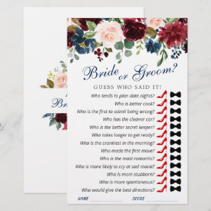 Burgundy Navy Blue Blush Flower Bridal Shower Game