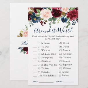 Burgundy Navy Blue Blush Flower Bridal Shower Game