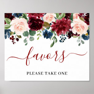 Burgundy Navy Blue Blush Flowers Favours Wedding P Poster