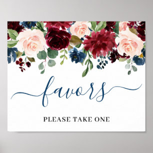 Burgundy Navy Blue Blush Flowers Favours Wedding Poster