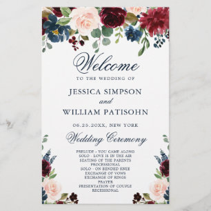 Burgundy Navy Blue Blush Wedding Ceremony Program