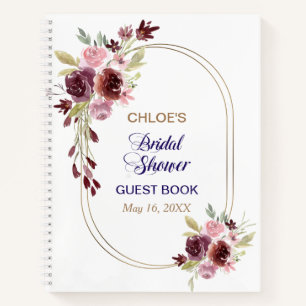 Burgundy Navy Blue Floral Bridal Shower Guest Book