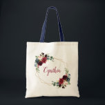 Burgundy Navy Blue Floral Classy Geometric Frame Tote Bag<br><div class="desc">Burgundy Navy Blue Floral Trendy Geometric Frame Bridesmaid Favor Tote Bag. 
(1) For further customization,  please click the "customize further" link and use our design tool to modify this template.
(2) If you need help or matching items,  please contact me.</div>