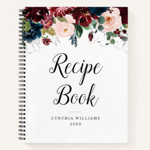 burgundy navy blue floral Recipe Book