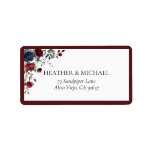 Burgundy Navy Blue Floral Watercolor Address Label