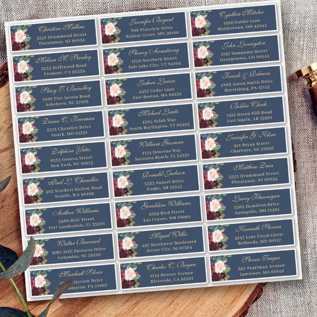 Burgundy Navy Blue Floral Wedding Guest Address (Creator Uploaded)