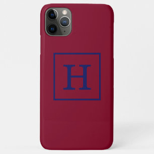 Burgundy Navy Blue Framed Initial Monogram iPhone 11 Pro Max Case