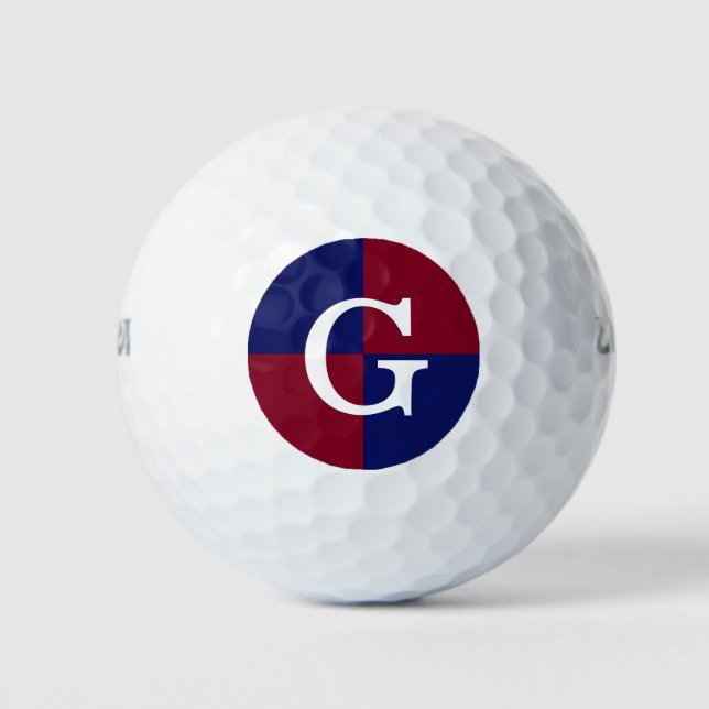 Burgundy Navy Blue LG Chequered Monogram Golf Balls (Front)