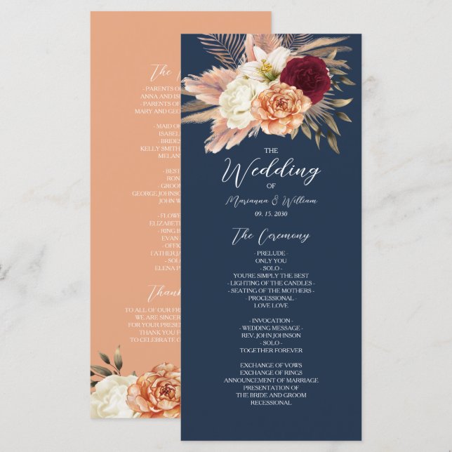 Burgundy Navy Blue Wedding Program (Front/Back)