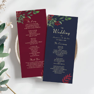 Burgundy Navy Blue Wedding Program