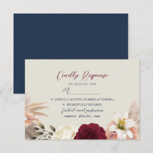 Burgundy Navy Blue Wedding RSVP Card