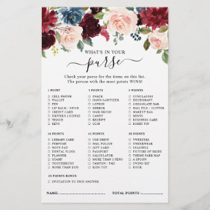 Burgundy Navy Blush Bridal Shower Game