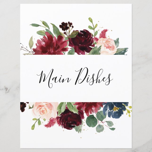 Burgundy Navy Blush Bridal Shower Recipe Divider (Front)