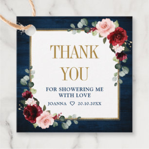 Burgundy Navy Blush Bridal Shower Thank You Favour Favour Tags