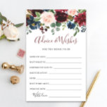 Burgundy Navy Blush Floral Advice & Wishes Cards<br><div class="desc">Burgundy Navy Blush Floral Advice & Wishes Cards.
Personalize with the bride to be's name and date of shower. 
For further customization,  please click the "customize further" link. If you need help,  contact me please.</div>