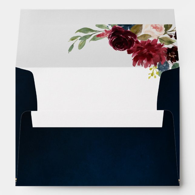 Burgundy Navy Blush Floral Geometric Wedding Envel Envelope (Back (Bottom))