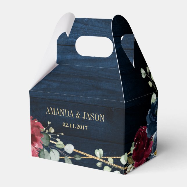Burgundy Navy Blush Floral Geometric Wedding Favor Box (Front Side)