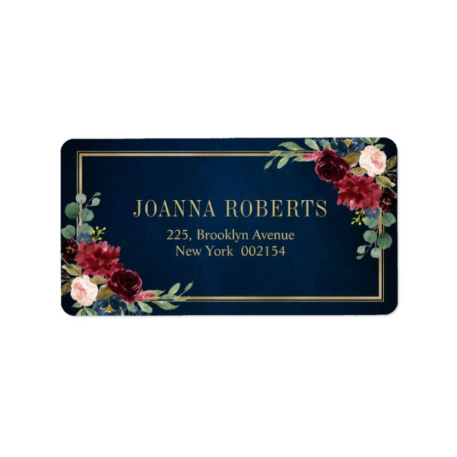 Burgundy Navy Blush Floral Geometric Wedding Label (Front)