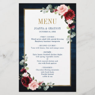 Burgundy Navy Blush Floral Geometric Wedding Menu