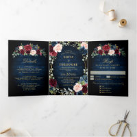 Burgundy Navy Blush Floral Gold Geometric Wedding