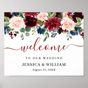 Burgundy Navy Blush Floral Mariage Affiche de bien