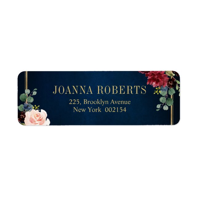 Burgundy Navy Blush Floral Mariage géométrique Éti (Devant)