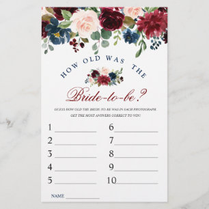 Burgundy Navy Blush Flowers Bridal Shower Games
