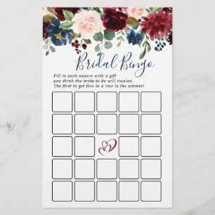 Burgundy Navy Blush Flowers Bridal Shower Games