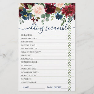 Burgundy Navy Blush Flowers Bridal Shower Games
