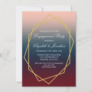 Burgundy Navy Blush Geometric Engagement Party Invitation