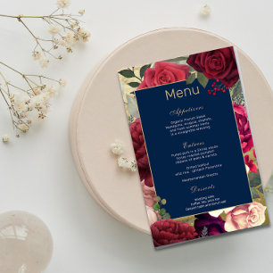Burgundy Navy Blush Mariage Menu l Red Roses