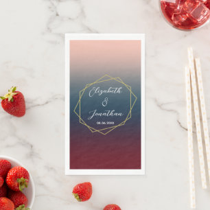 Burgundy Navy Blush Ombre Geometric Wedding Napkin