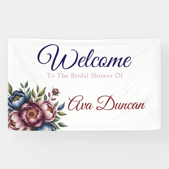 Burgundy Navy & Blush Peony Bridal Shower  Banner (Horizontal)