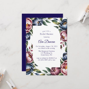 Burgundy Navy Blush Peony Bridal Shower Invitation