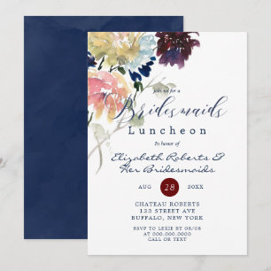 Burgundy Navy Blush Peony Bridesmaids Luncheon 