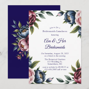 Burgundy Navy Blush Peony Bridesmaids Luncheon Invitation