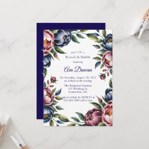 Burgundy Navy Blush Peony Brunch and Bubbly Invitation