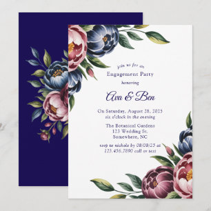 Burgundy Navy Blush Peony Engagement Party Invitation