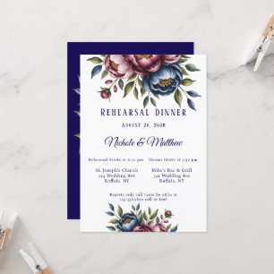 Burgundy Navy & Blush Peony Rehearsal Dinner Invitation