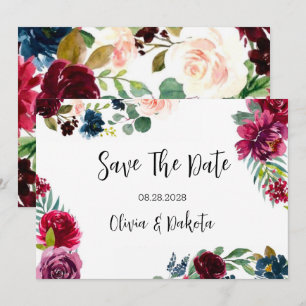 Burgundy Navy Blush Peony Save The Date Cards