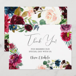 Burgundy Navy Blush Peony Wedding Thank You Cards