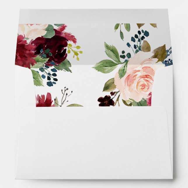 Burgundy & Navy, Blush Pink Floral Envelope (Back (Bottom))