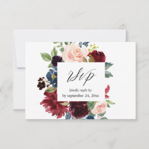 Burgundy & Navy, Blush Pink Floral with Meal RSVP  Card
