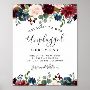 Burgundy Navy Blush Unplugged Wedding Ceremony Poster