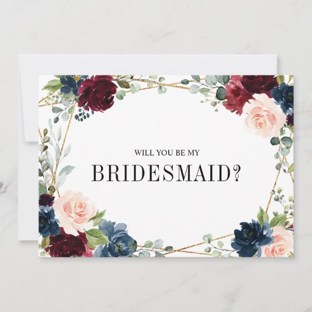 Burgundy Navy Blush Will You Be my bridesmaid Invi Invitation (Front)