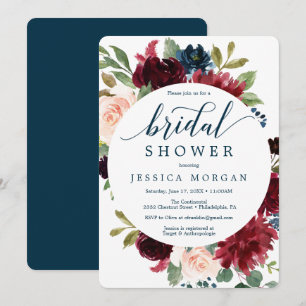 Burgundy Navy Bridal Shower Invitation Card